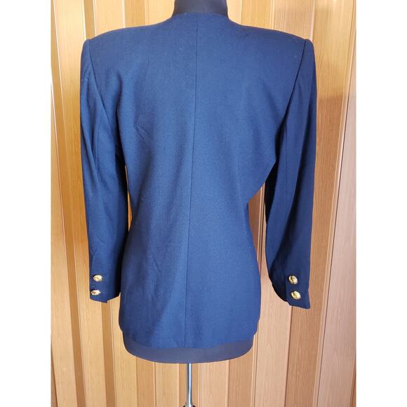 Kasper size 10P midnight blue vintage double breated wool blazer - Picture 3 of 5